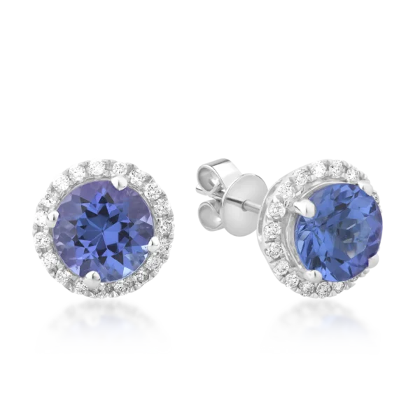 Cercei din aur alb cu tanzanite de 2.27ct si diamante de 0.18ct