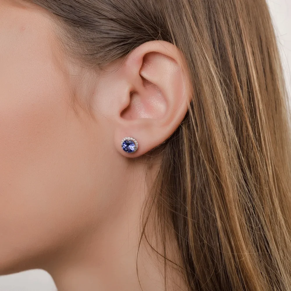 Cercei din aur alb cu tanzanite de 2.27ct si diamante de 0.18ct - imagine 4