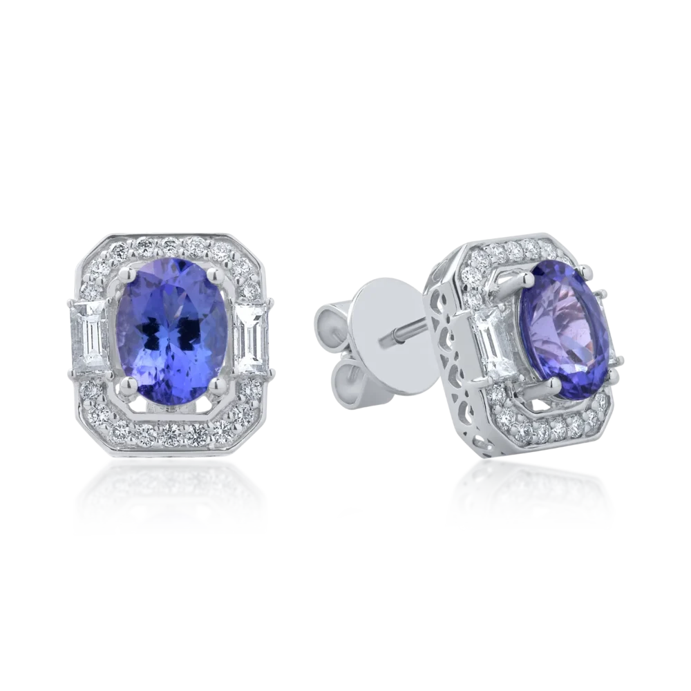 Cercei din aur alb cu tanzanite de 2.74ct si diamante 0.731ct