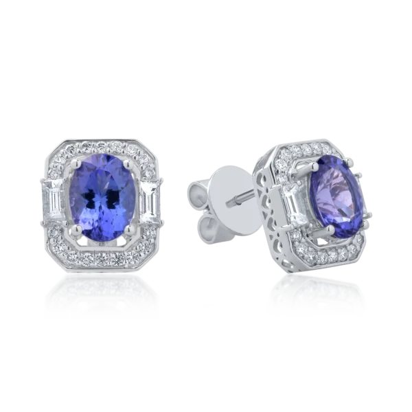 Cercei din aur alb cu tanzanite de 2.74ct si diamante 0.731ct