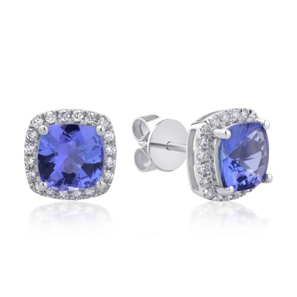 Cercei din aur alb cu tanzanite de 2.84ct si diamante de 0.26ct