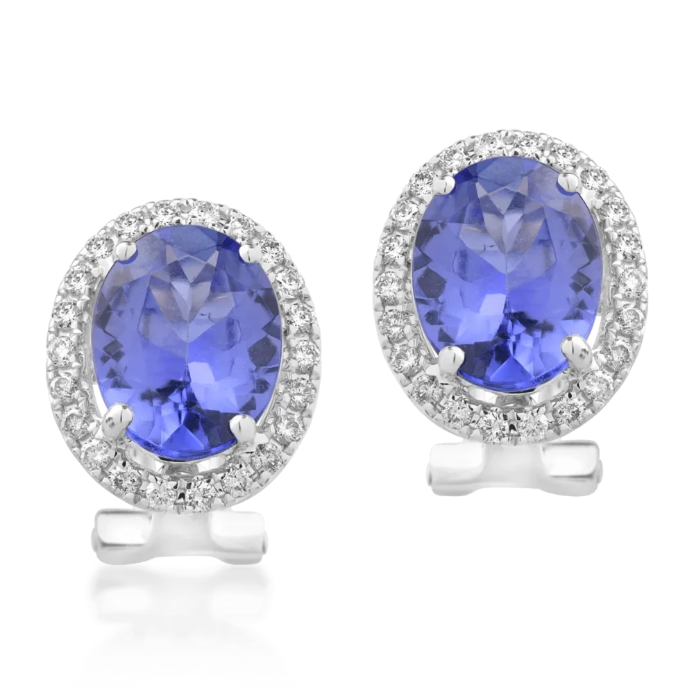 Cercei din aur alb cu tanzanite ovale de 3.64ct si diamante de 0.155ct - imagine 2