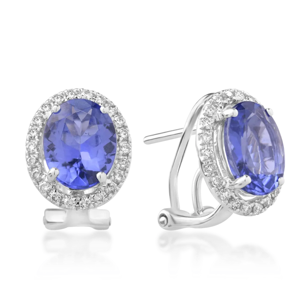 Cercei din aur alb cu tanzanite ovale de 3.64ct si diamante de 0.155ct