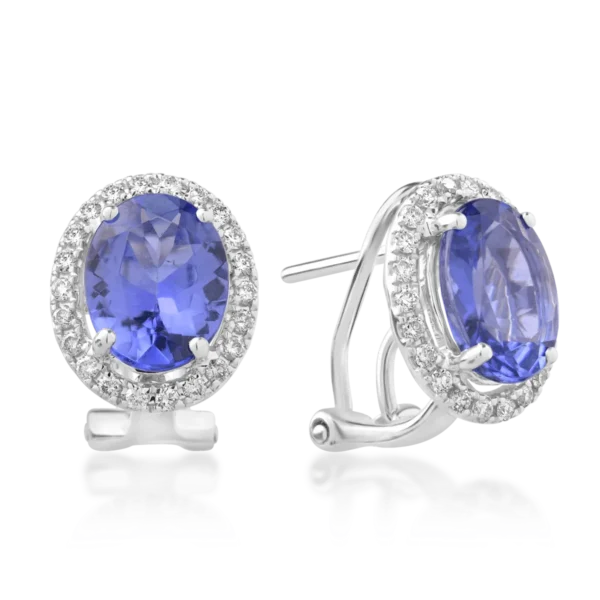 Cercei din aur alb cu tanzanite ovale de 3.64ct si diamante de 0.155ct