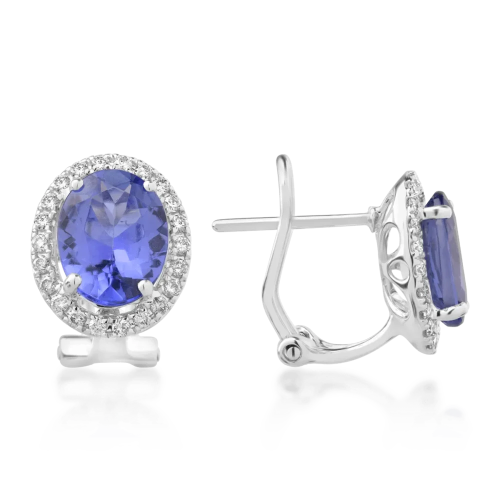Cercei din aur alb cu tanzanite ovale de 3.64ct si diamante de 0.155ct - imagine 3