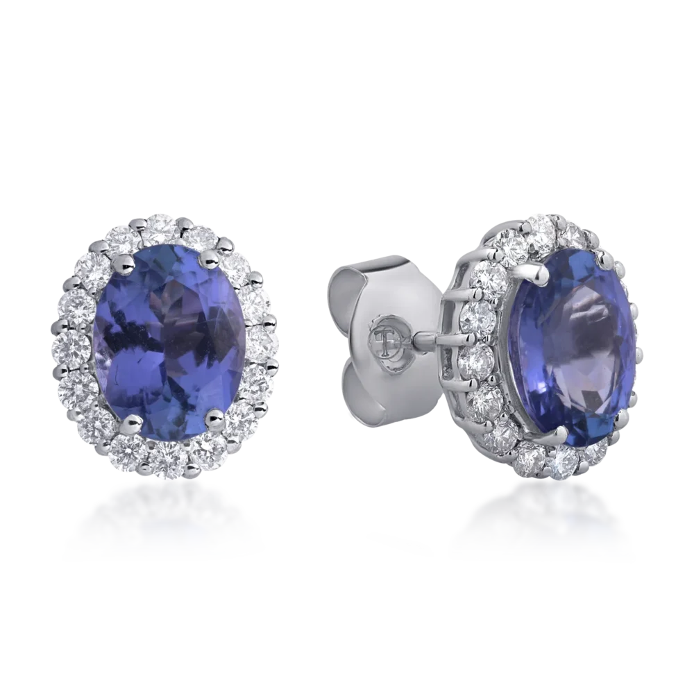 Cercei din aur alb cu tanzanite de 4.39ct si diamante de 0.81ct
