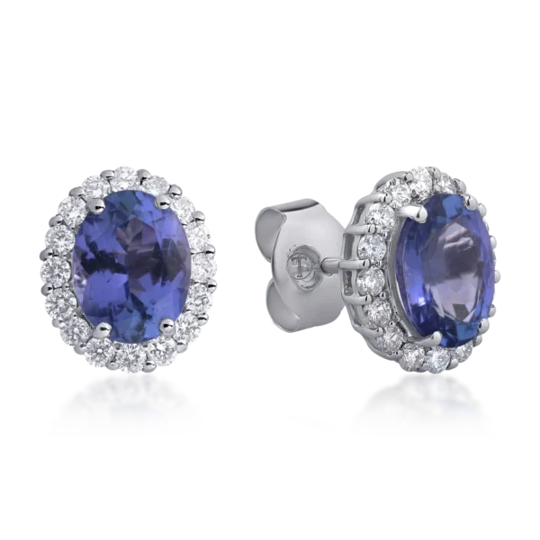 Cercei din aur alb cu tanzanite de 4.39ct si diamante de 0.81ct