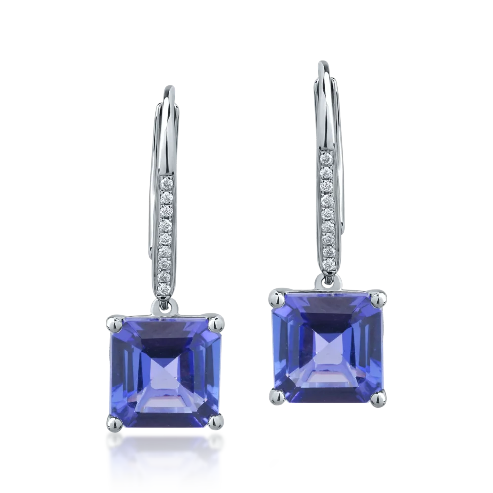 Cercei din aur alb cu tanzanite square de 5.87ct si diamante round de 0.07ct - imagine 2