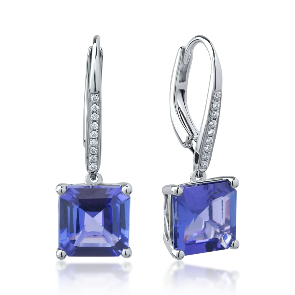 Cercei din aur alb cu tanzanite square de 5.87ct si diamante round de 0.07ct