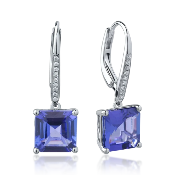 Cercei din aur alb cu tanzanite square de 5.87ct si diamante round de 0.07ct