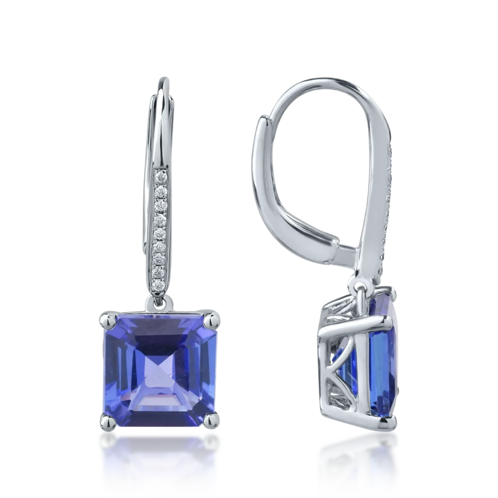 Cercei din aur alb cu tanzanite square de 5.87ct si diamante round de 0.07ct - imagine 3