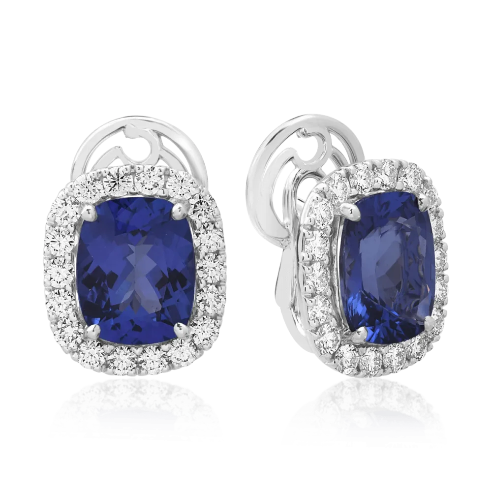 Cercei din aur alb cu tanzanite ovale de 8.22ct si diamante round de 1.6ct