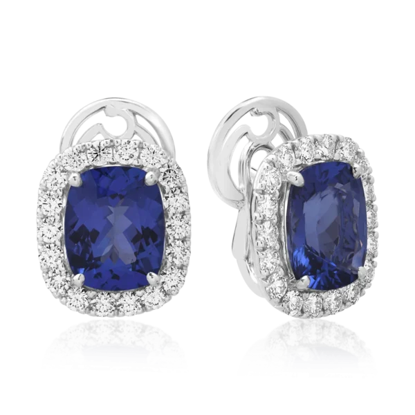 Cercei din aur alb cu tanzanite ovale de 8.22ct si diamante round de 1.6ct