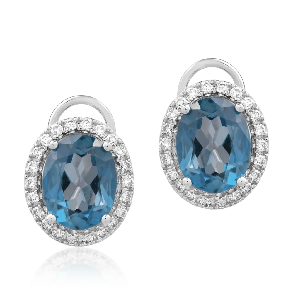 Cercei din aur alb cu topaze London blue ovale de 4.1ct si diamante de 0.1ct - imagine 2
