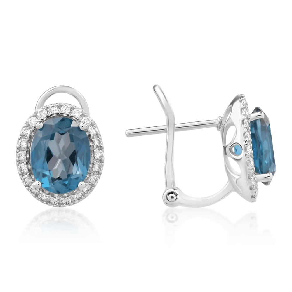 Cercei din aur alb cu topaze London blue ovale de 4.1ct si diamante de 0.1ct - imagine 3
