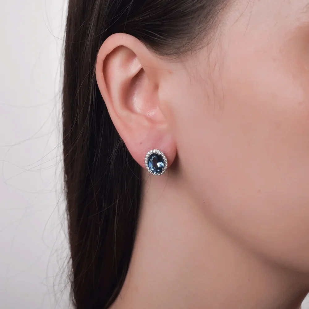 Cercei din aur alb cu topaze London blue ovale de 4.1ct si diamante de 0.1ct - imagine 4