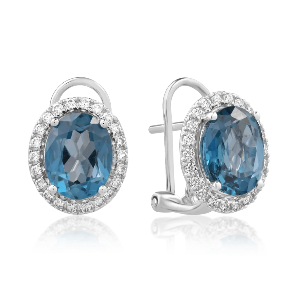 Cercei din aur alb cu topaze London blue ovale de 4.71ct si diamante de 0.31ct