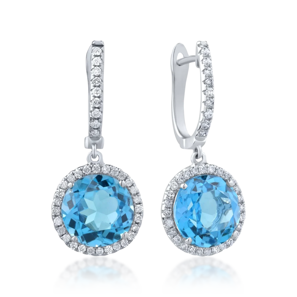 Cercei din aur alb cu topaze albastre de 7.87ct si diamante de 0.41ct