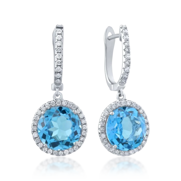 Cercei din aur alb cu topaze albastre de 7.87ct si diamante de 0.41ct