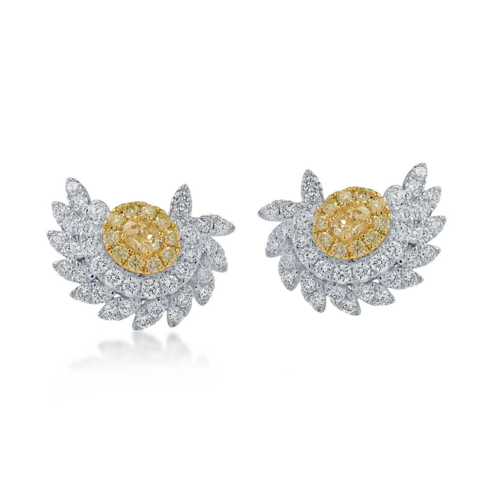 Cercei din aur alb-galben cu diamante galbene de 0.66ct si diamante transparente de 1.11ct - imagine 2