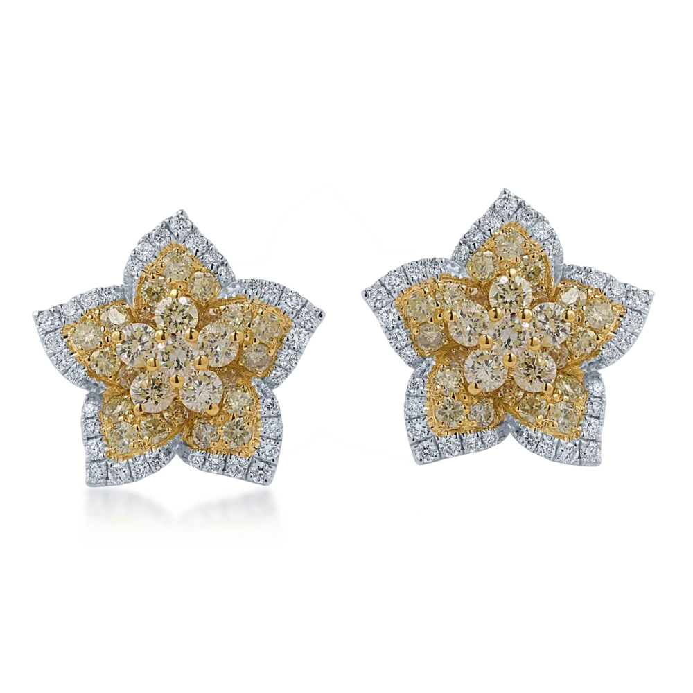Cercei din aur alb-galben cu diamante galbene si incolore de 1.9ct - imagine 2