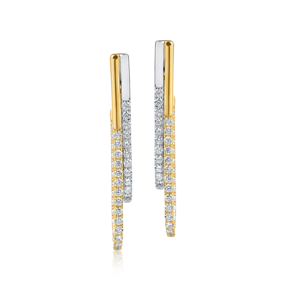 Cercei din aur alb-galben cu diamante microsetting de 1.5ct - imagine 2