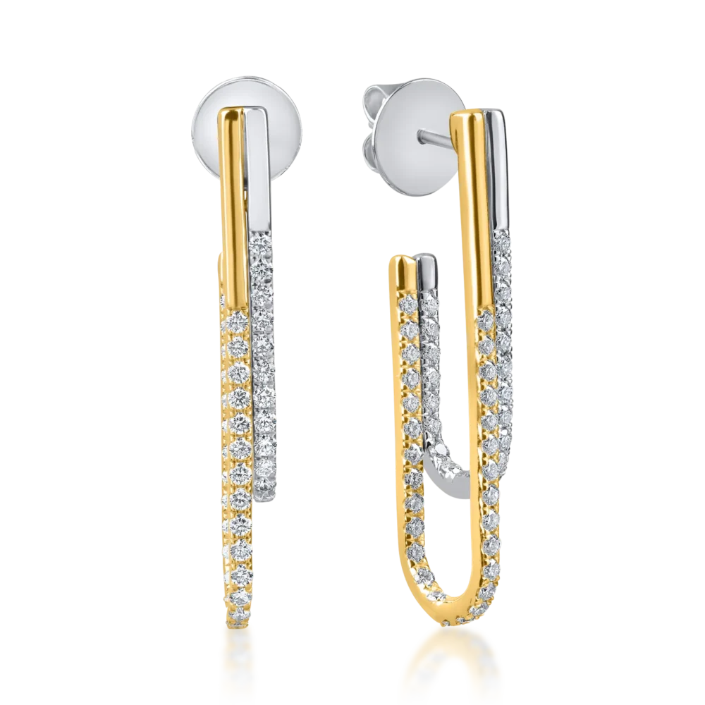 Cercei din aur alb-galben cu diamante microsetting de 1.5ct