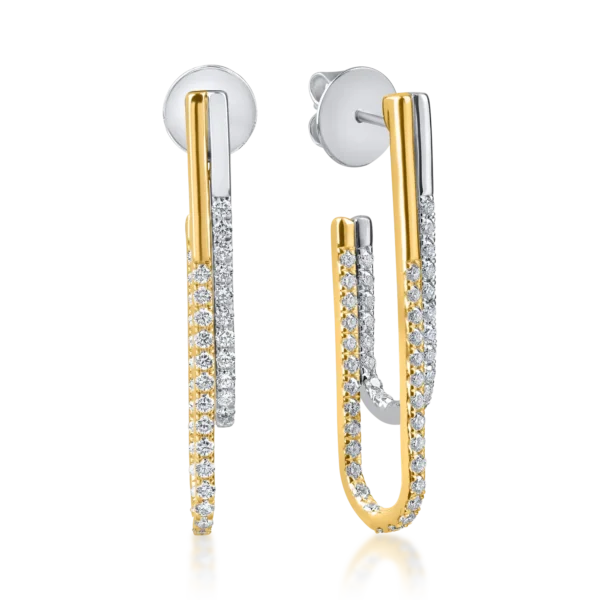 Cercei din aur alb-galben cu diamante microsetting de 1.5ct