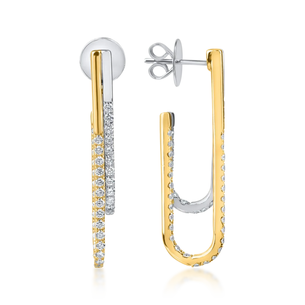 Cercei din aur alb-galben cu diamante microsetting de 1.5ct - imagine 3