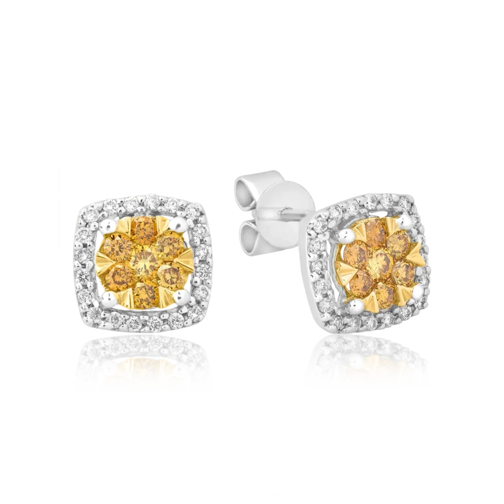Cercei din aur alb-galben cu fancy diamonds de 0.314ct si diamante de 0.137ct