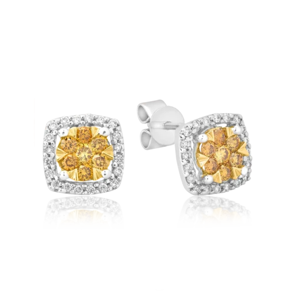 Cercei din aur alb-galben cu fancy diamonds de 0.314ct si diamante de 0.137ct