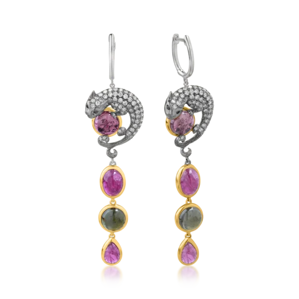 Cercei din aur alb-galben cu pietre pretioase si semipretioase de 11.71ct