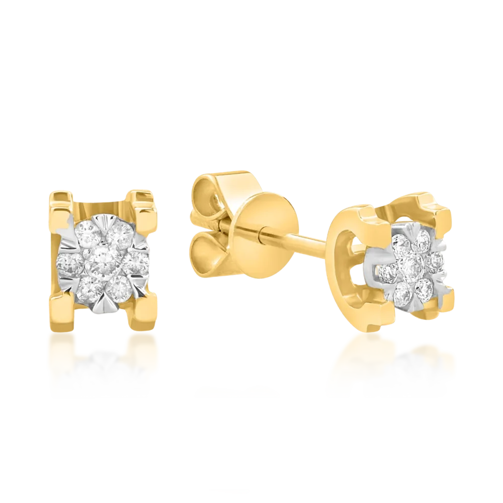 Cercei din aur alb-galben cu diamante de 0.102ct