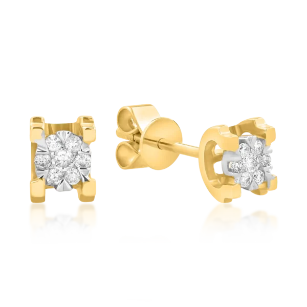 Cercei din aur alb-galben cu diamante de 0.102ct