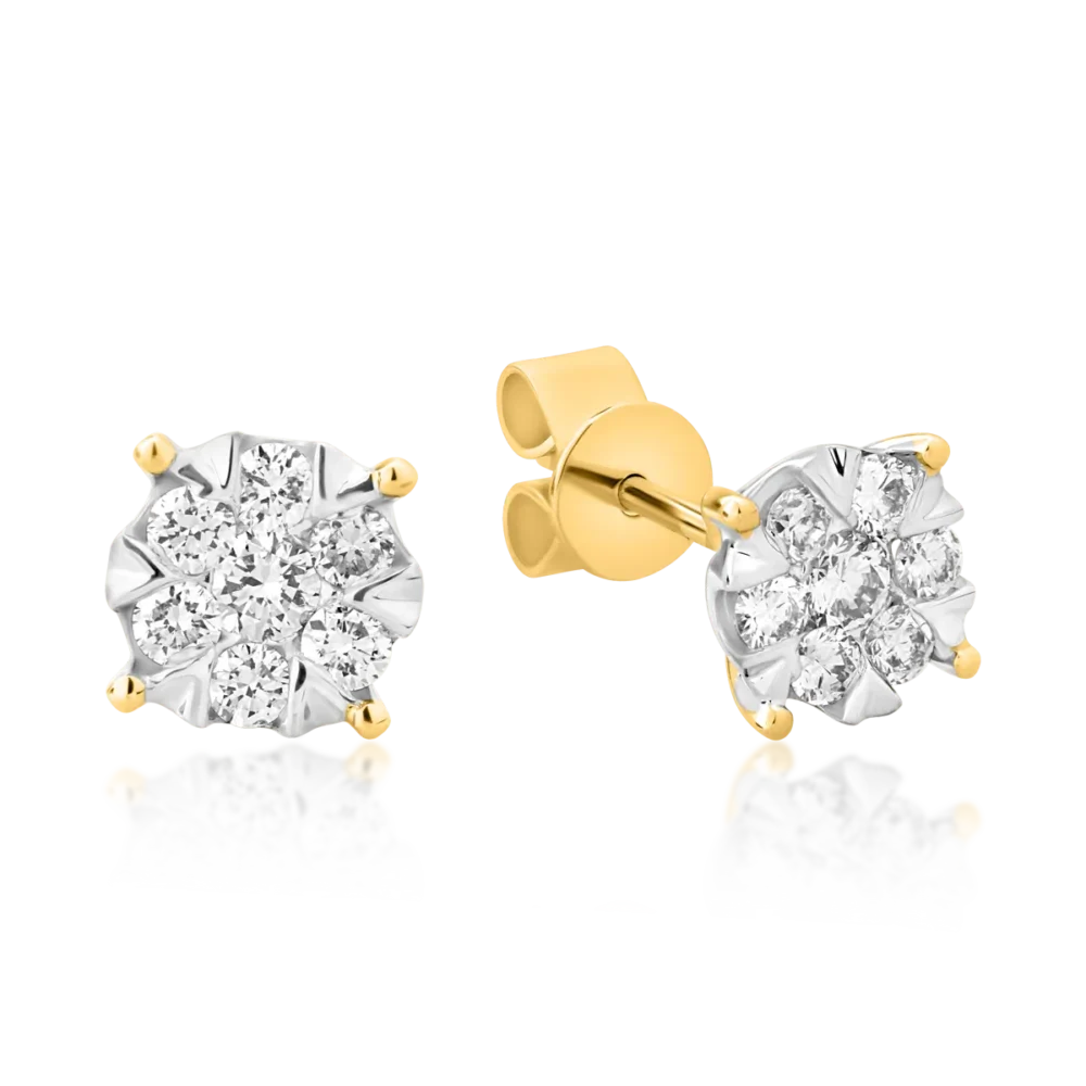 Cercei din aur alb-galben cu diamante de 0.34ct