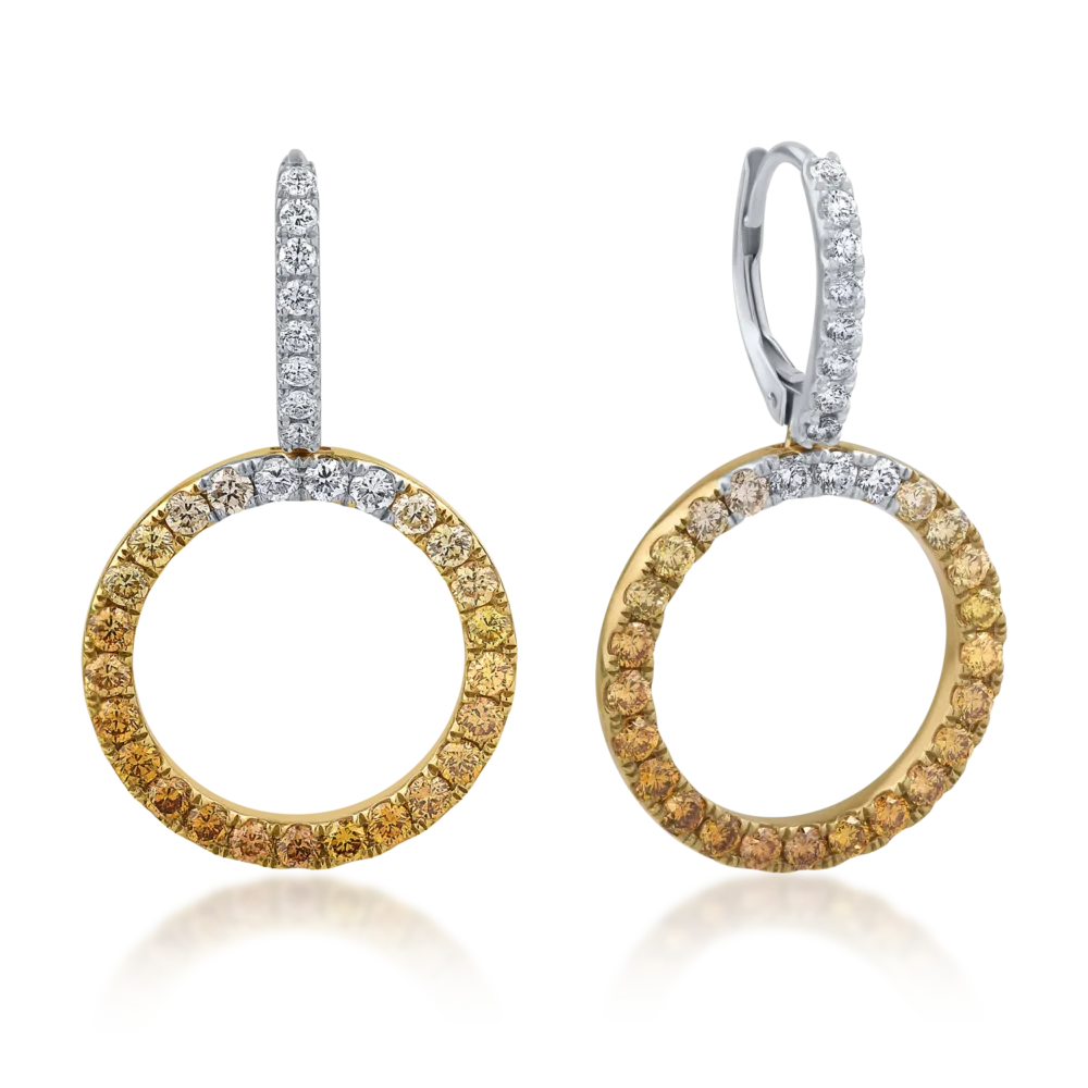 Cercei din aur alb-galben cu diamante de 1.84ct