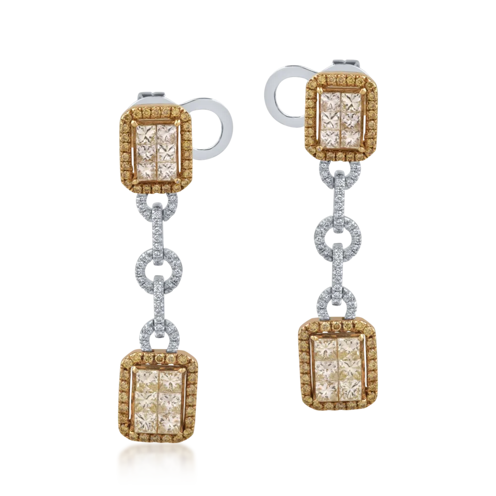 Cercei din aur alb-galben cu diamante round si princess de 2.91ct - imagine 2