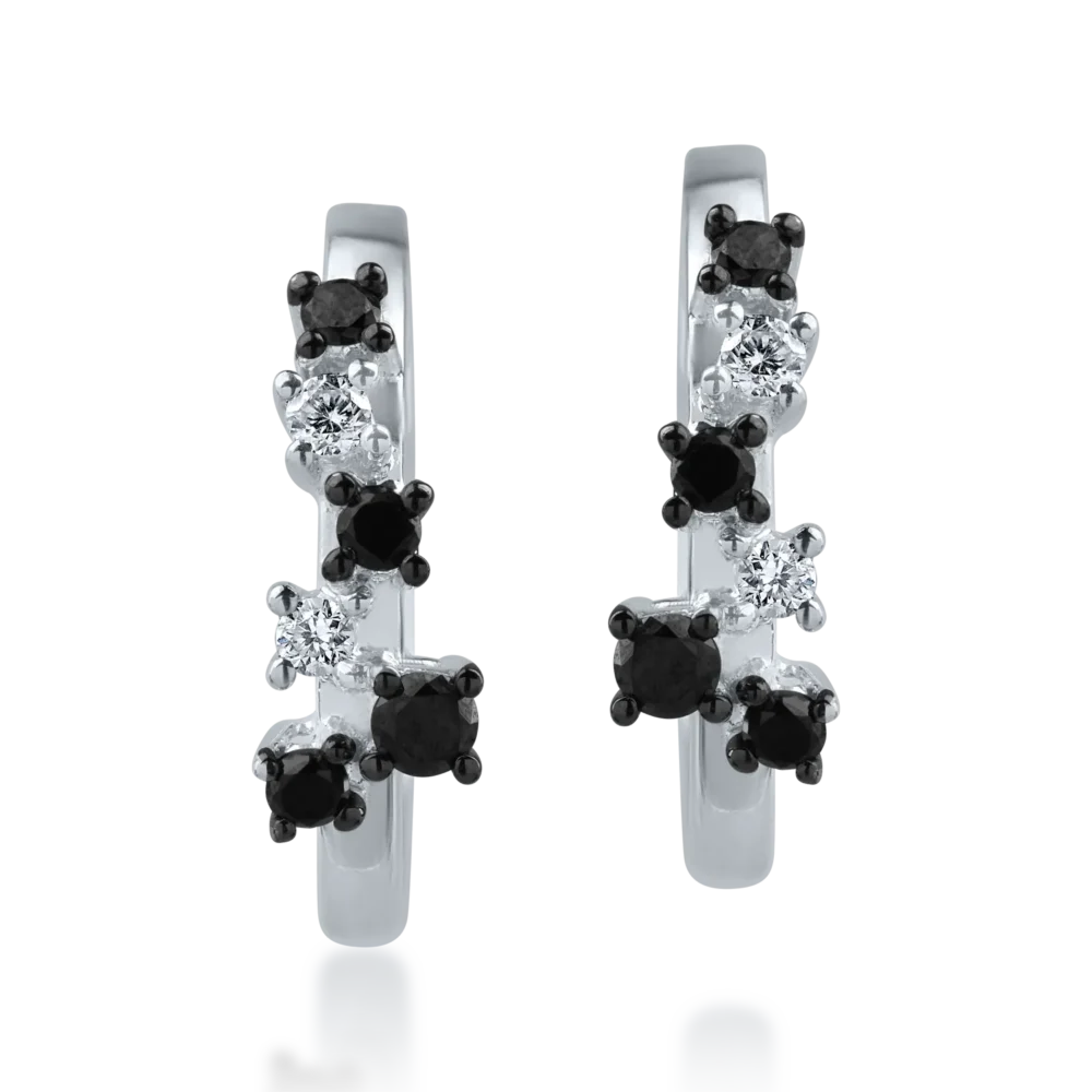 Cercei din aur alb-negru cu diamante negre de 0.16ct si diamante transparente de 0.06ct - imagine 2