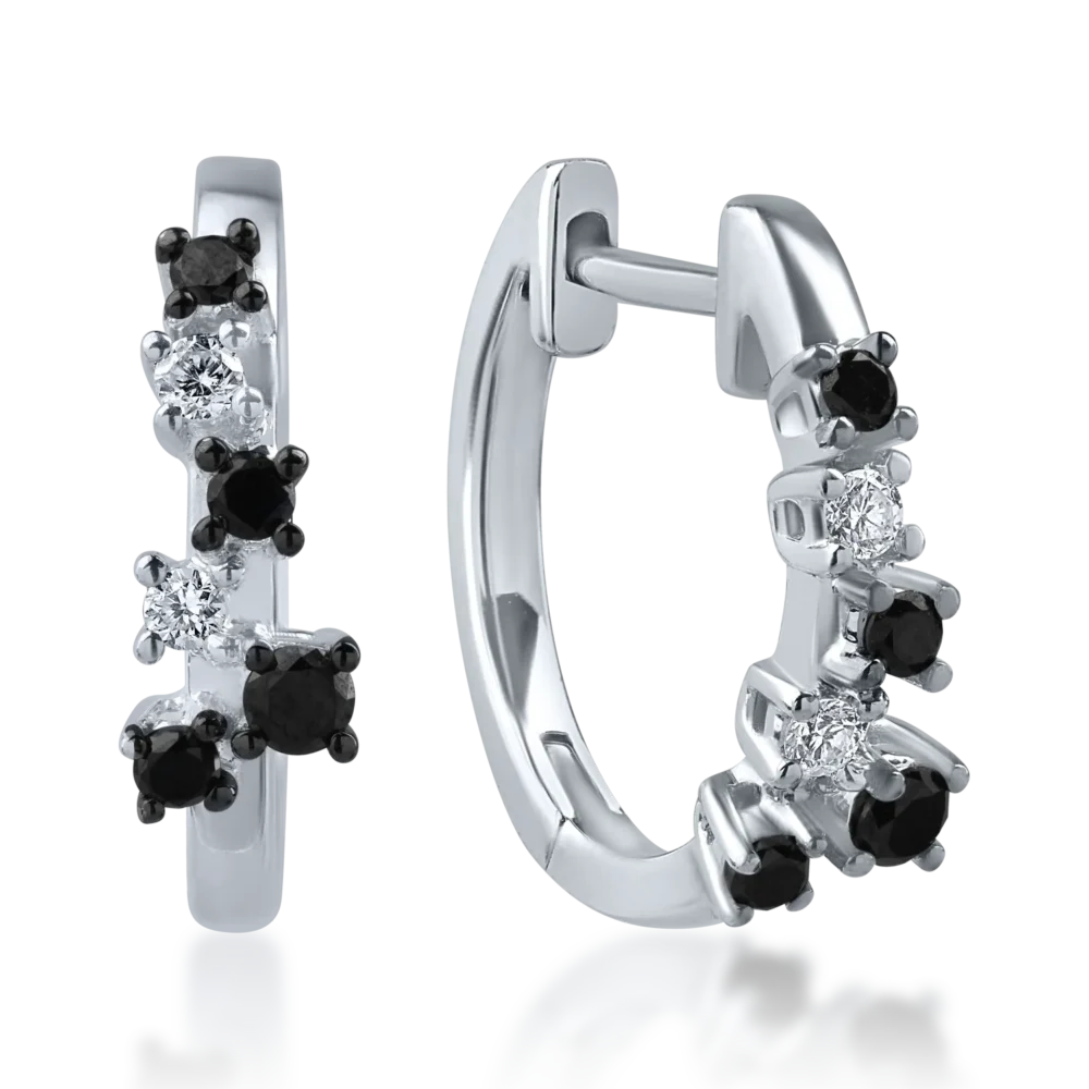 Cercei din aur alb-negru cu diamante negre de 0.16ct si diamante transparente de 0.06ct