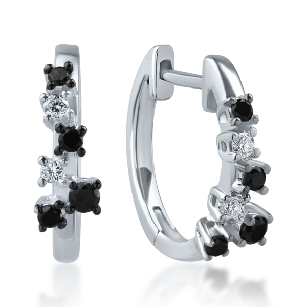 Cercei din aur alb-negru cu diamante negre de 0.16ct si diamante transparente de 0.06ct