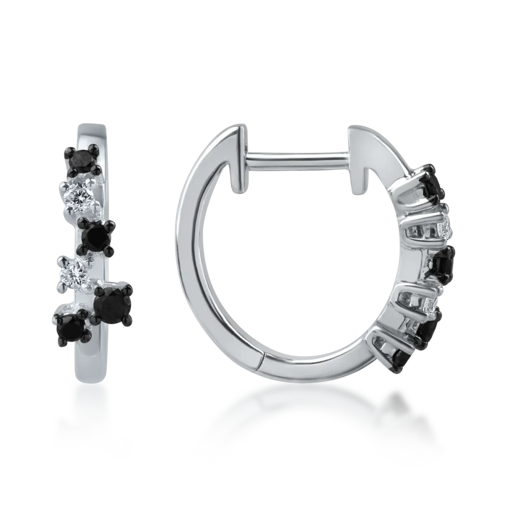 Cercei din aur alb-negru cu diamante negre de 0.16ct si diamante transparente de 0.06ct - imagine 3