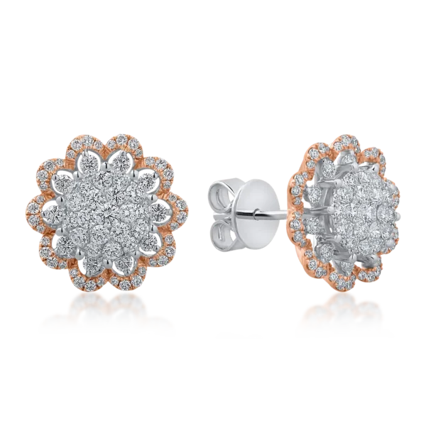 Cercei din aur alb-roz cu diamante de 1.02ct