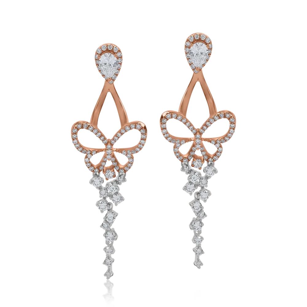 Cercei din aur alb-roz cu diamante pear si rotunde de 1.441ct - imagine 2