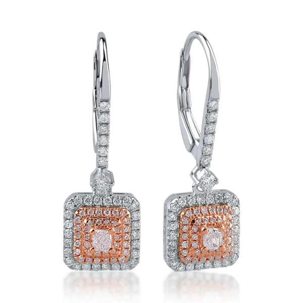 Cercei din aur alb-roz cu diamante transparente de 0.42ct si diamante roz de 0.32ct