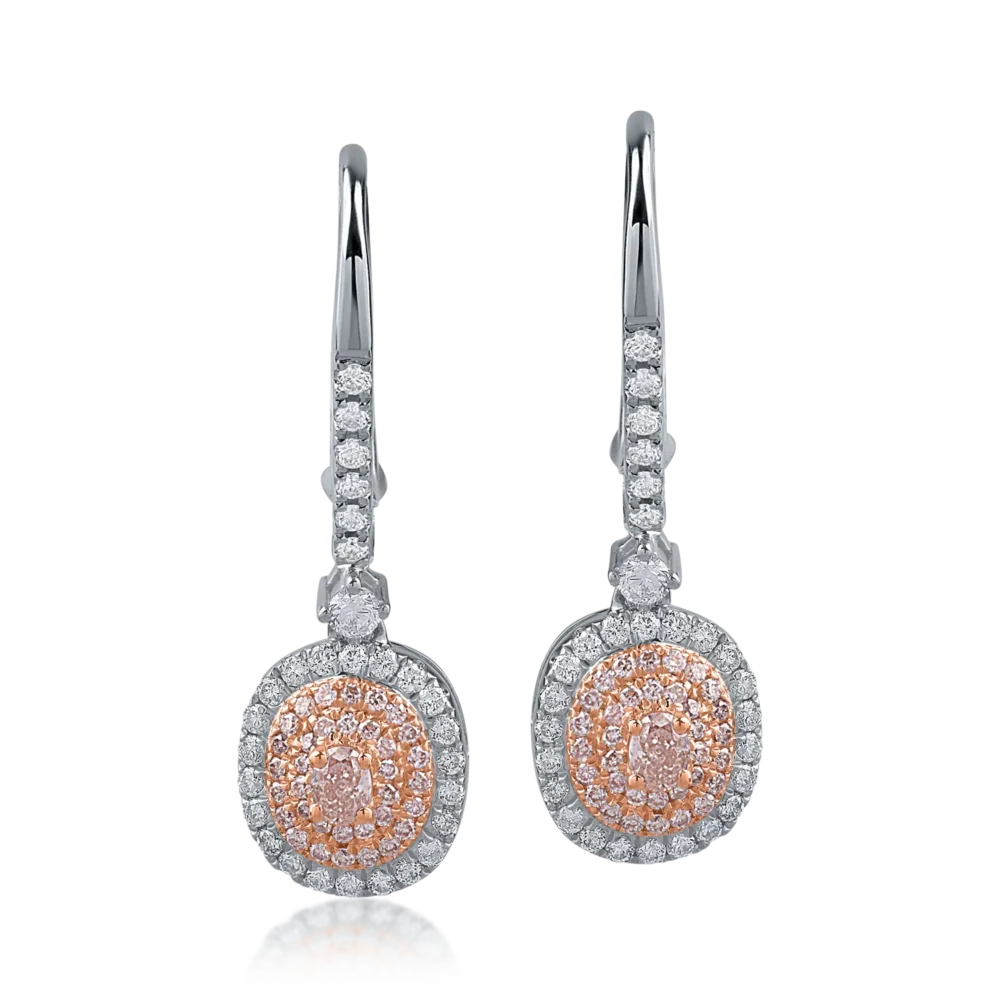 Cercei din aur alb-roz cu diamante transparente de 0.43ct si diamante roz de 0.32ct - imagine 2