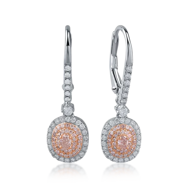 Cercei din aur alb-roz cu diamante transparente de 0.43ct si diamante roz de 0.32ct