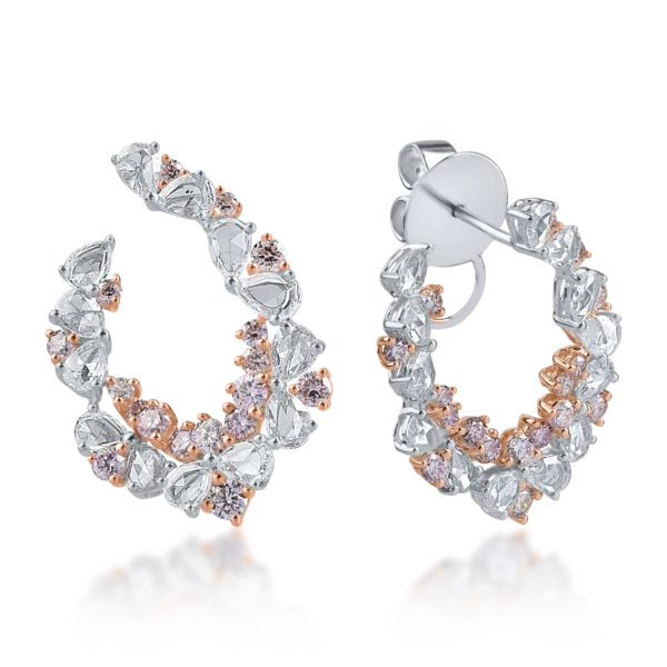 Cercei din aur alb-roz cu diamante incolore rose de 1.49ct si diamante roz round de 0.94ct