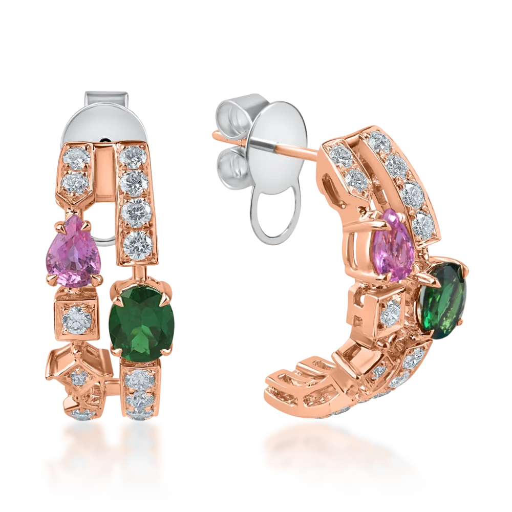 Cercei din aur alb-roz cu pietre pretioase si semipretioase de 2.7ct