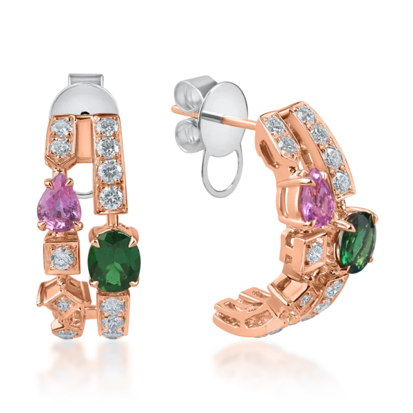 Cercei din aur alb-roz cu pietre pretioase si semipretioase de 2.7ct