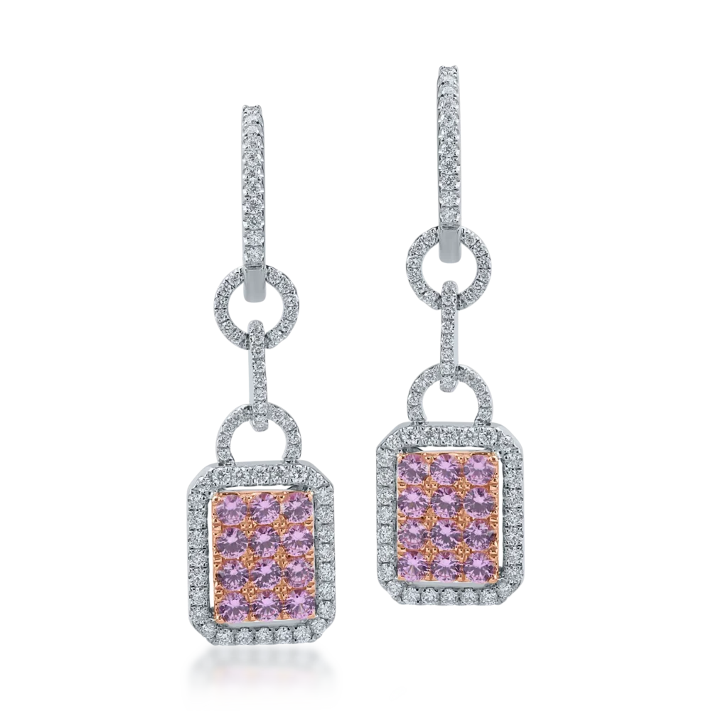Cercei din aur alb-roz cu safire roz de 1.11ct si diamante de 0.67ct - imagine 2